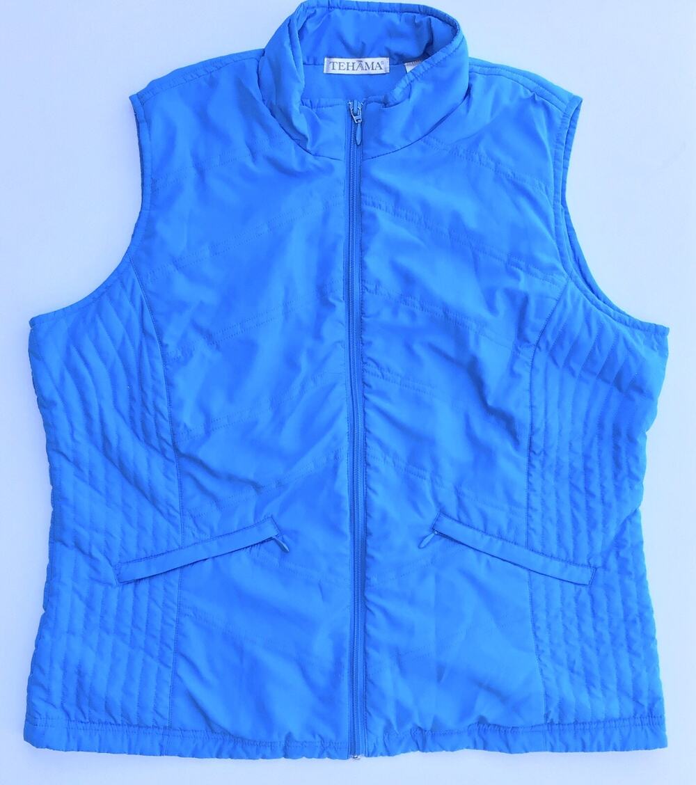 Tehama Women’s Size L Blue Quilted Full Zip Puffer Sleeveless Vest
